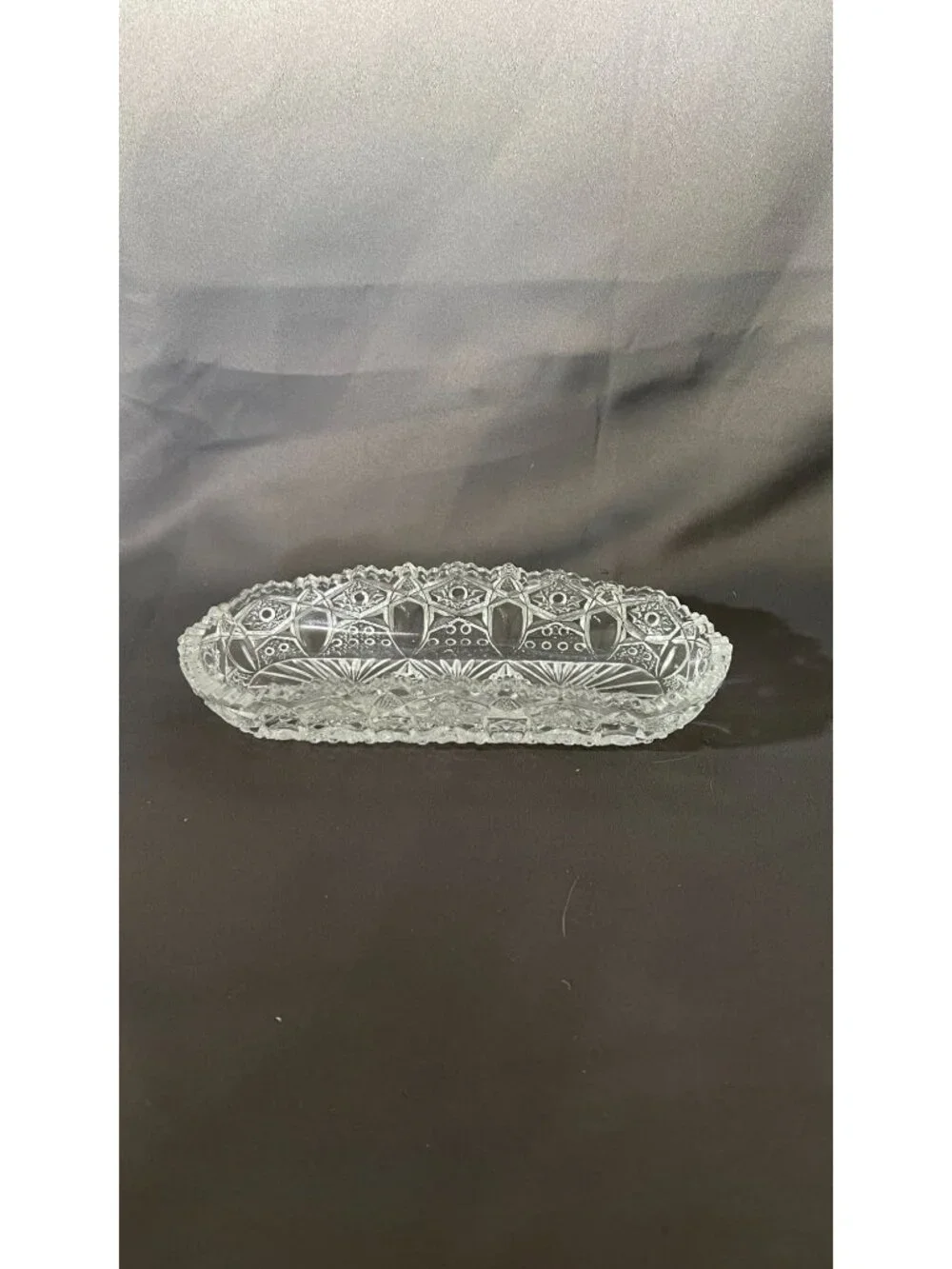 Vintage Cut Glass Clear Oval Celery Dish Intricate Design